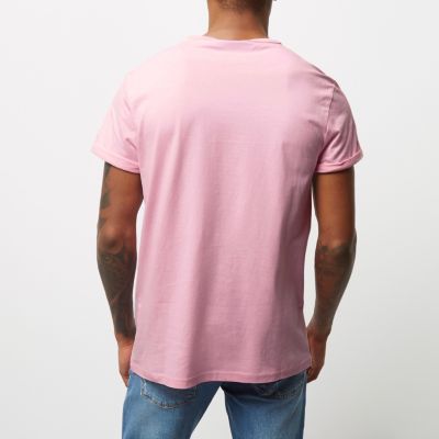 Light pink chest pocket roll sleeve T-shirt